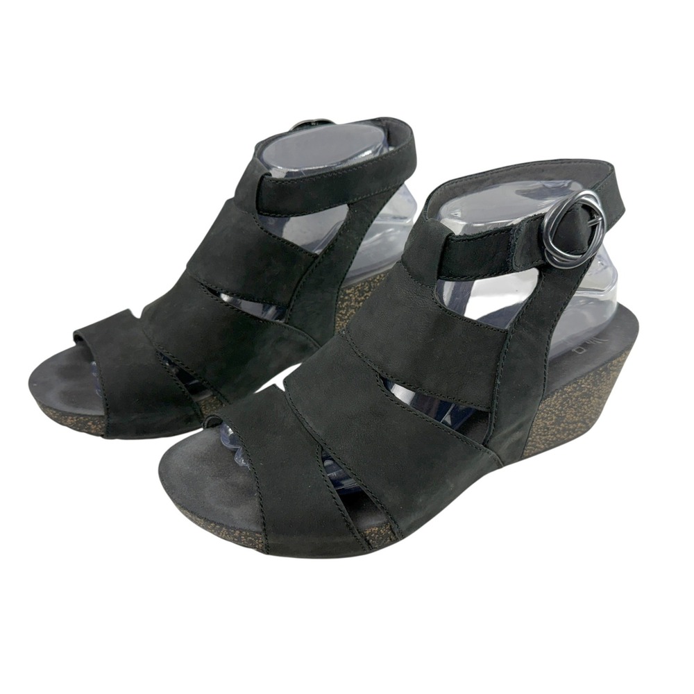 Dansko Sera Wedge Sandals Size 40 / 9.5-10 Black Nubuck Leather Comfort cage‎